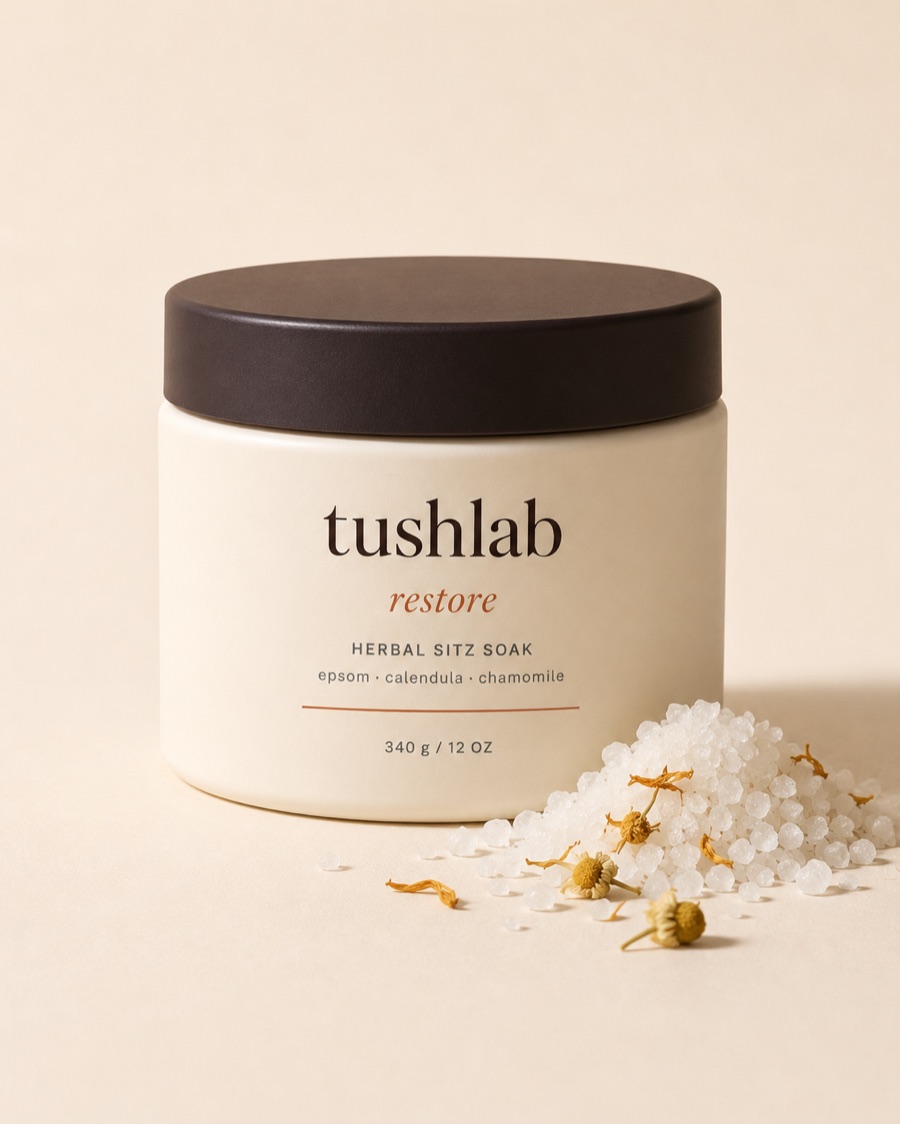 Tushlab Restore herbal sitz soak jar with epsom salt, calendula, and chamomile, 340 g
